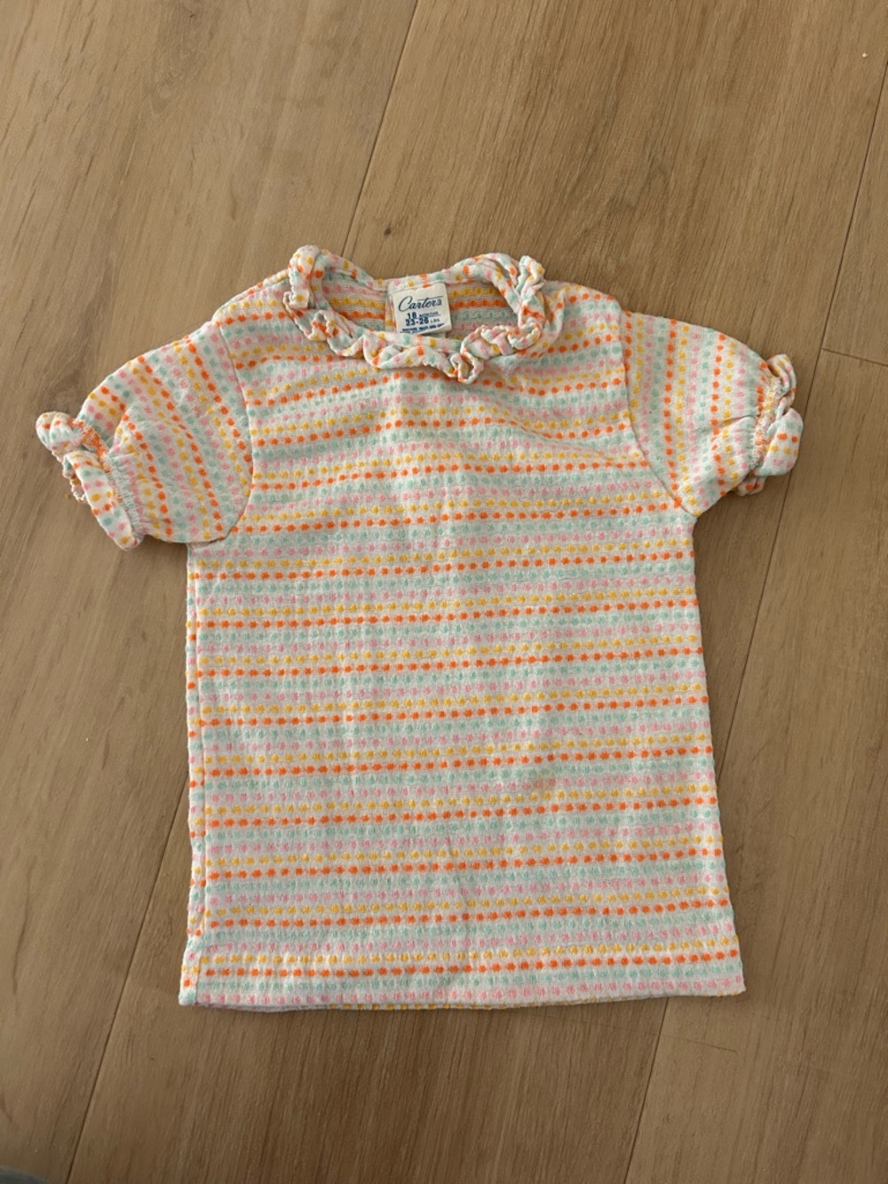 Vintage Carter's Girls' Pastel Stripe Ruffle Neck Tee - Pink & Yellow 18 month